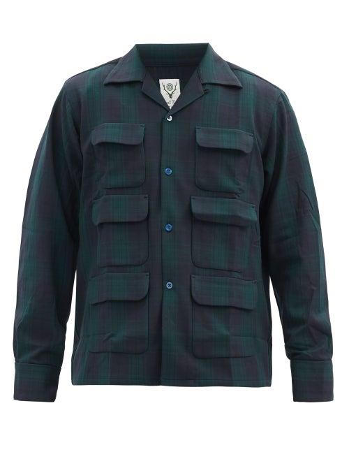 Matchesfashion.com South2 West8 - Patch-pocket Check-jacquard Twill Shirt - Mens - Green Multi