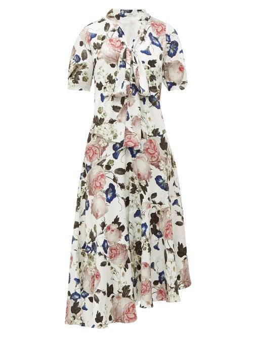 Matchesfashion.com Erdem - Jayla Crepe De Chine Midi Dress - Womens - White Print