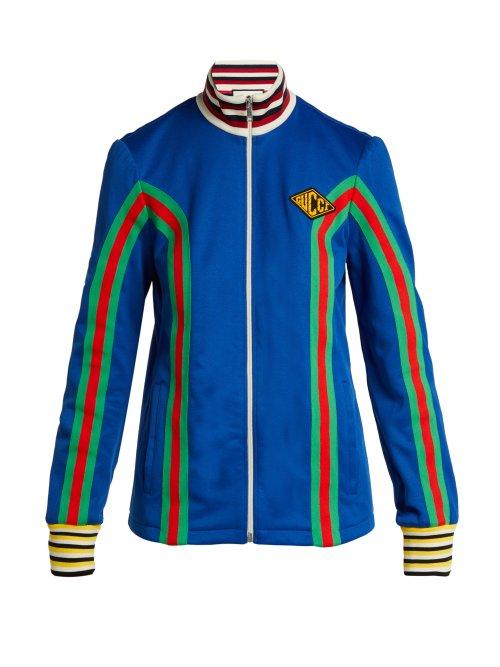 Matchesfashion.com Gucci - Logo Embellished Stretch Cotton Track Jacket - Womens - Blue Multi