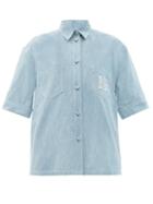 Ladies Rtw Fendi - Ff-embroidered Cotton-chambray Shirt - Womens - Light Denim