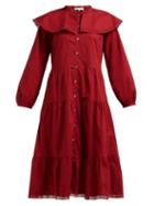 Matchesfashion.com Sea - Sailor Collar Tiered Cotton Midi Shirtdress - Womens - Red