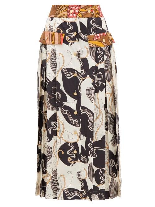 Matchesfashion.com La Prestic Ouiston - Shawna Silk Floral Print Midi Skirt - Womens - Ivory Multi