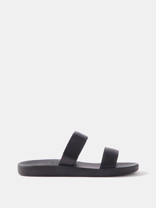 Ancient Greek Sandals - Orestis Two-strap Leather Slides - Mens - Black