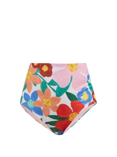 Matchesfashion.com Mara Hoffman - Lydia Sakura Print High Rise Bikini Briefs - Womens - White Print