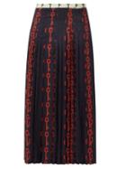 Matchesfashion.com La Prestic Ouiston - Gabrielle Good Luck-print Pleated Silk Skirt - Womens - Black Red