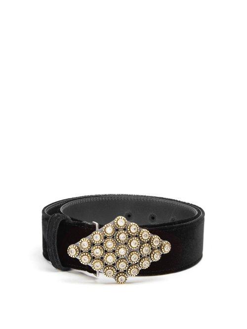Matchesfashion.com Etro - Crystal Embellished Velvet Belt - Womens - Black