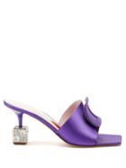 Roger Vivier - Cube Crystal-heel Satin And Leather Mules - Womens - Purple