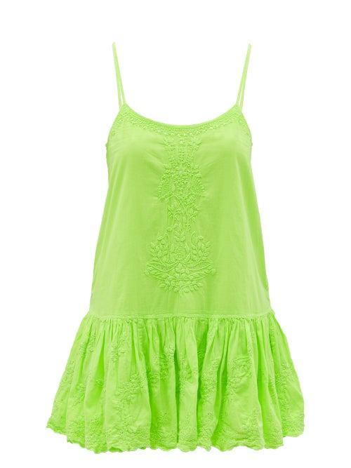 Matchesfashion.com Juliet Dunn - Hand-embroidered Cotton Mini Dress - Womens - Green