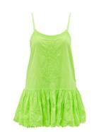 Matchesfashion.com Juliet Dunn - Hand-embroidered Cotton Mini Dress - Womens - Green
