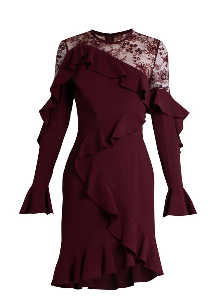 Elie Saab Lace-insert Ruffle-trimmed Dress