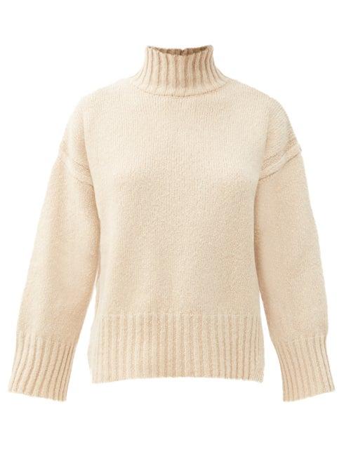 Matchesfashion.com Frame - Split-hem Brushed Wool-blend Sweater - Womens - Beige