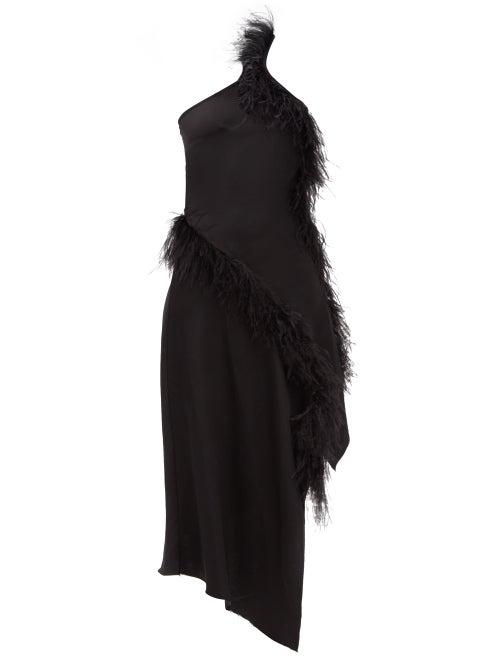 Marques'almeida - Feather-embellished Linen-blend Midi Dress - Womens - Black