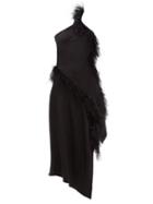 Marques'almeida - Feather-embellished Linen-blend Midi Dress - Womens - Black