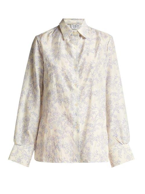 Matchesfashion.com Thierry Colson - Arthur Floral Print Silk Pyjama Shirt - Womens - Blue White