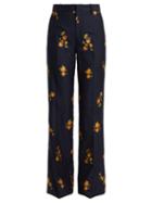 Matchesfashion.com Gucci - Floral Jacquard Cotton Blend Trousers - Womens - Navy Multi