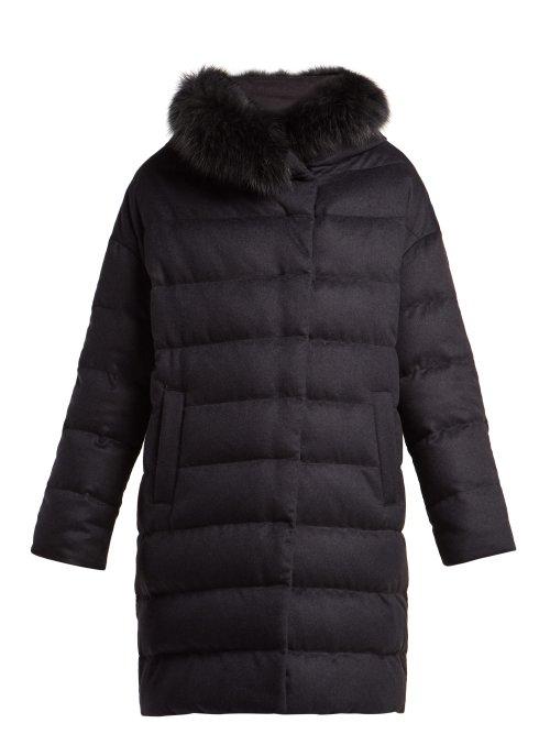 Matchesfashion.com Herno - Hooded Quilted Down Silk And Cashmere Blend Coat - Womens - Navy