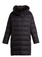 Matchesfashion.com Herno - Hooded Quilted Down Silk And Cashmere Blend Coat - Womens - Navy