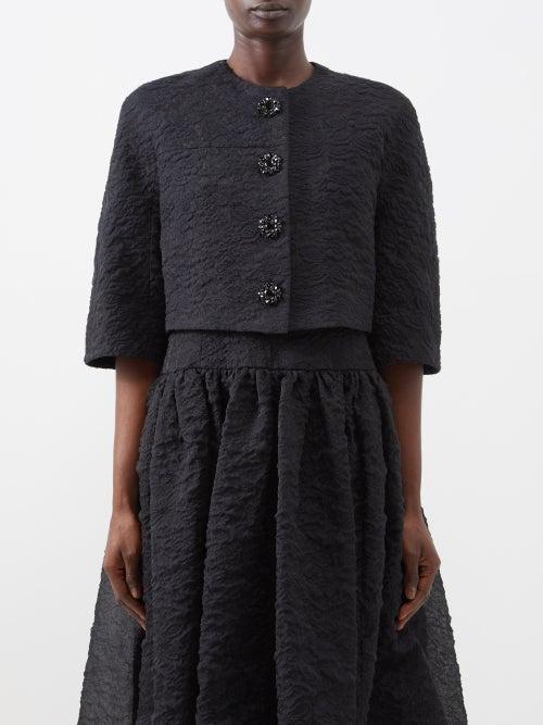 Erdem - Gillian Cropped Floral-cloqu Jacket - Womens - Black