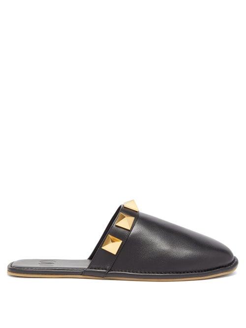 Valentino Garavani - Roman Stud Leather Slippers - Womens - Black