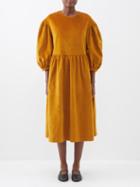 The Meaning Well - Margot Upcycled Cotton-velvet Midi Dress - Womens - Dark Yellow