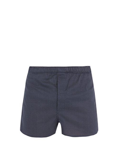 Matchesfashion.com Derek Rose - Plaza Cotton Poplin Boxer Shorts - Mens - Navy Multi