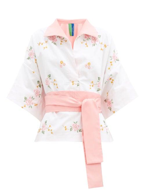 Matchesfashion.com Rianna + Nina - Kendima Floral-embroidered Cotton Shirt - Womens - White Multi