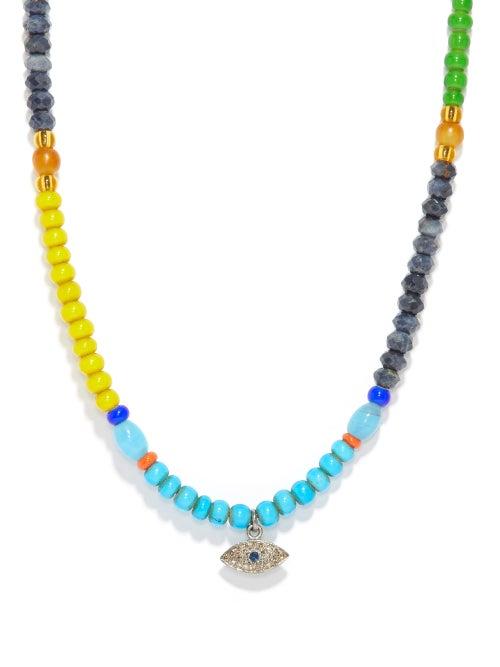 Matchesfashion.com Musa By Bobbie - Diamond, Sapphire, Amber & Silver Necklace - Womens - Multi
