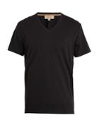 Burberry Logo-embroidered V-neck Cotton-jersey T-shirt