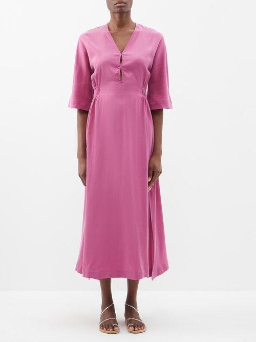 Casa Raki - Candela Side-slit Cupro Dress - Womens - Magenta