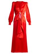Matchesfashion.com Alessandra Rich - V Neck Crystal Embellished Silk Satin Dress - Womens - Red