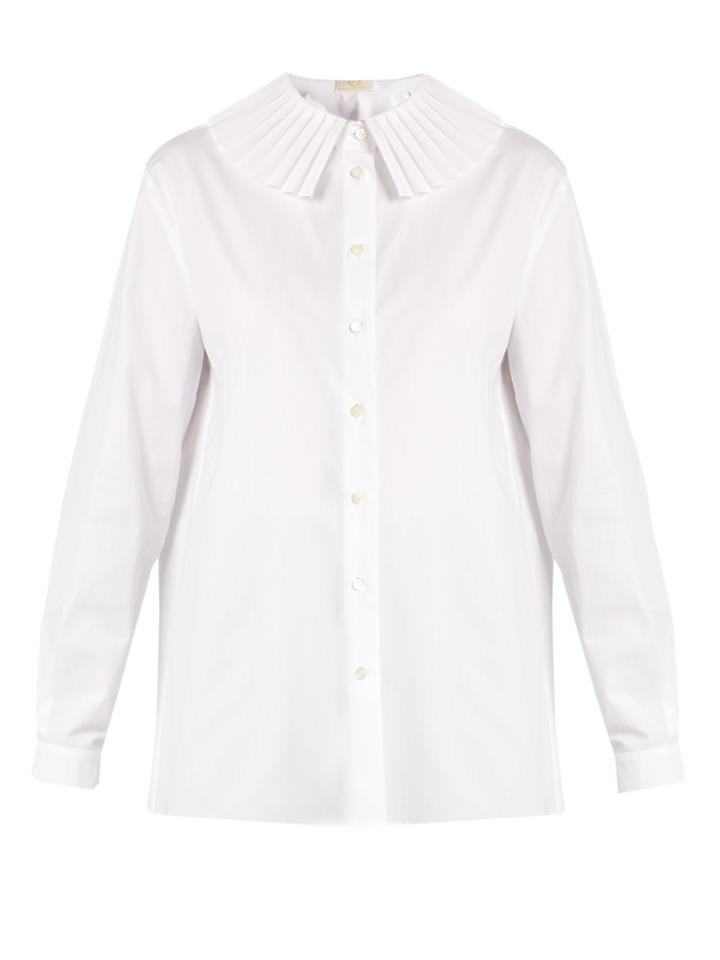 Sara Battaglia Pleated-collar Cotton-blend Poplin Shirt