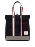 Matchesfashion.com Thom Browne - Striped Cotton And Leather Tote Bag - Mens - Navy