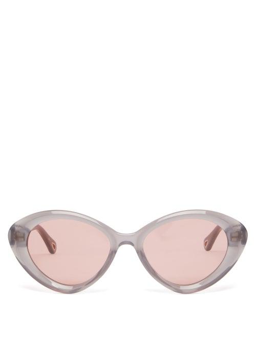 Chlo - Osco Oval Acetate Sunglasses - Womens - Grey Red