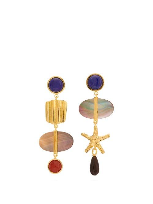Matchesfashion.com Lizzie Fortunato - Kerela Mismatched Drop Earrings - Womens - Blue