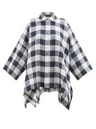 Eskandar - Handkerchief-hem Gingham Linen Shirt - Womens - Navy