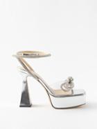 Mach & Mach - Double Bow 140 Crystal And Leather Sandals - Womens - Clear