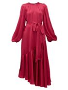 Matchesfashion.com Aje - Helena Balloon Sleeve Hammered Silk Dress - Womens - Dark Pink