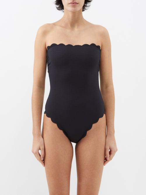 Marysia - Chesapeake Scalloped Bandeau Swimsuit - Womens - Black Blue