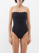 Marysia - Chesapeake Scalloped Bandeau Swimsuit - Womens - Black Blue
