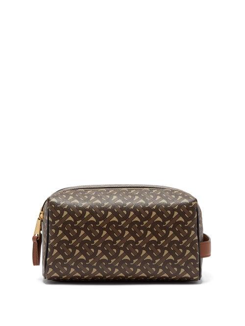 Matchesfashion.com Burberry - Tb-monogram Coated-canvas Wash Bag - Mens - Brown