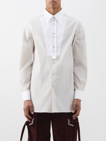 Wales Bonner - River Bib-front Cotton-poplin Tunic Shirt - Mens - Beige White