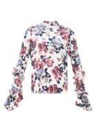 Matchesfashion.com Erdem - Louella Rose-print Silk-jacquard Blouse - Womens - White Multi