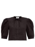Matchesfashion.com Sir - Alena Broderie-anglaise Linen Cropped Top - Womens - Black