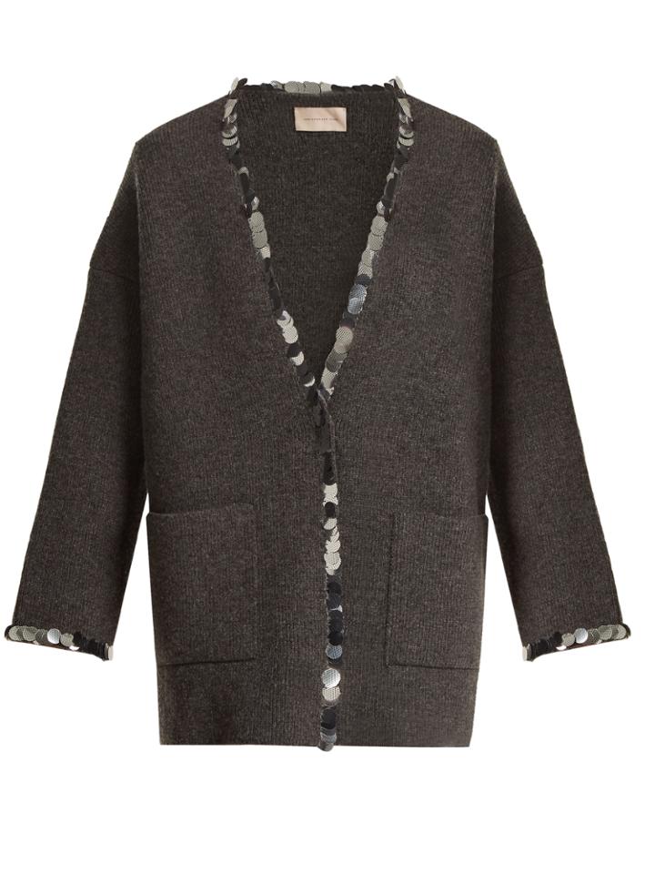 Christopher Kane Sequin-embellished V-neck Wool-blend Knit Cardigan