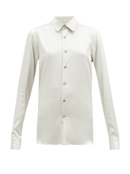 Matchesfashion.com Connolly - Club-collar Silk-blend Satin Shirt - Womens - Light Grey