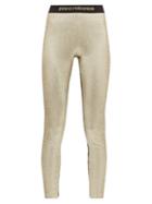 Matchesfashion.com Paco Rabanne - Logo Trim Metallic Jersey Leggings - Womens - Gold