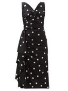 Matchesfashion.com Dolce & Gabbana - Polka Dot Ruched Silk Blend Midi Dress - Womens - Black White