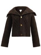 Matchesfashion.com Bottega Veneta - Foldover-collar Wool-blend Cardigan - Womens - Dark Brown