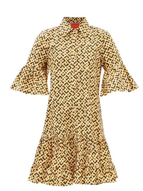 La Doublej - Choux Puzzle-print Mini Shirt Dress - Womens - Yellow Multi