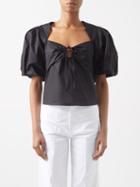 Frame - Puff-sleeve Tie-front Cotton-blend Blouse - Womens - Black